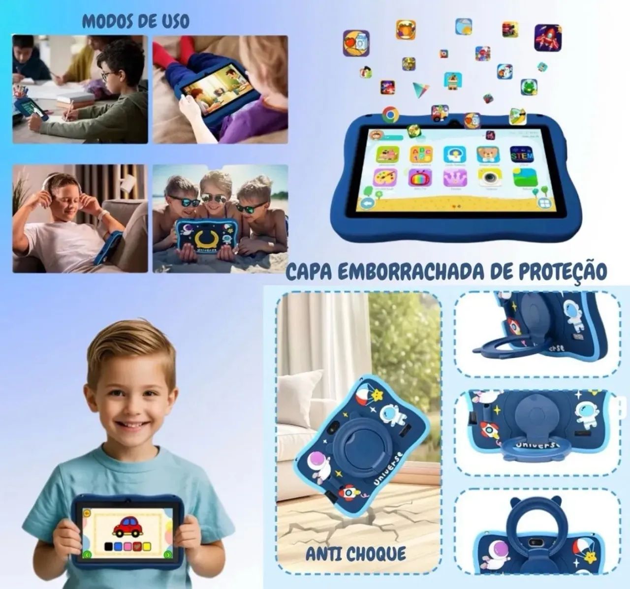 Tablet infantil com capa astronauta 8GB ram 128GB - Foto 2
