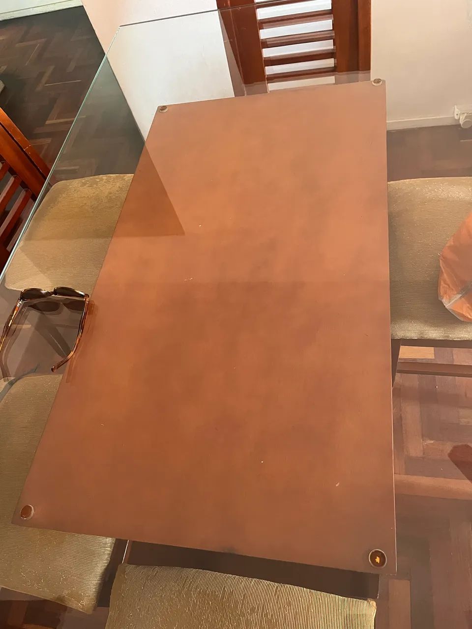 Mesa de jantar vidro e madeira 6 lugares  - Foto 2
