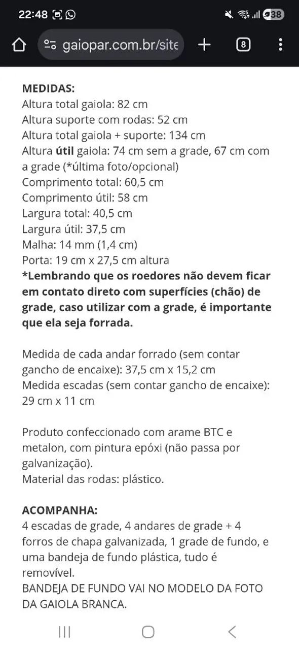 Gaiola Gaiopar 295 com suporte - Foto 2