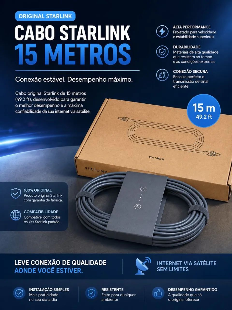 Cabo pra fonte starlink mini original 15 metros