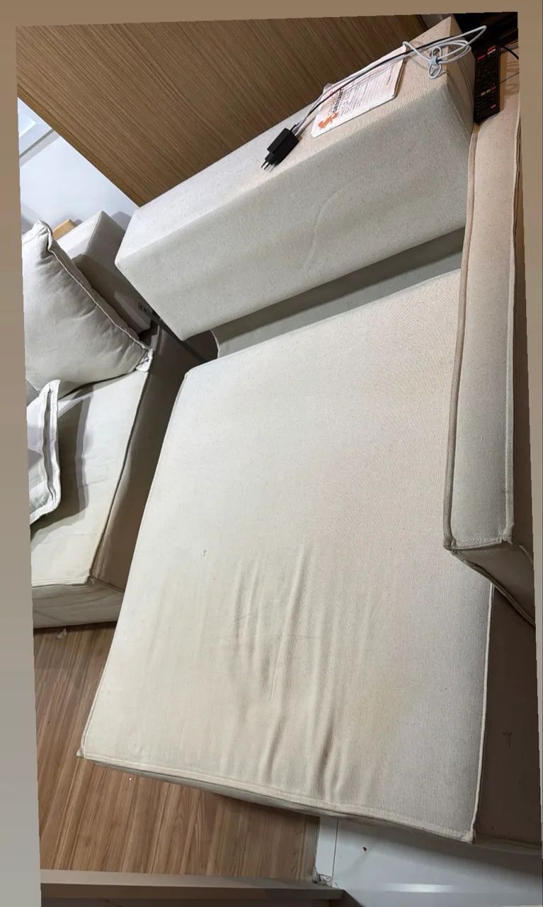 Sofá retrátil cama bege linho em algodão original  - Foto 3