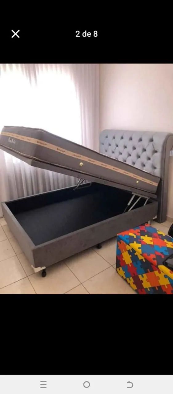 Cama queen size com base baú
