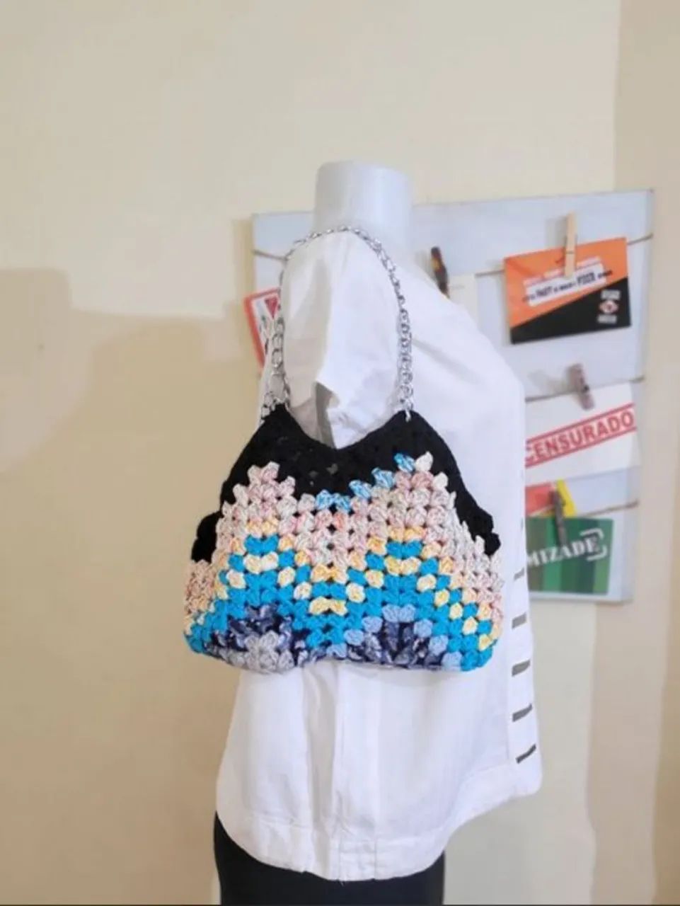 Bolsa crochê corrente colorida  - Foto 3