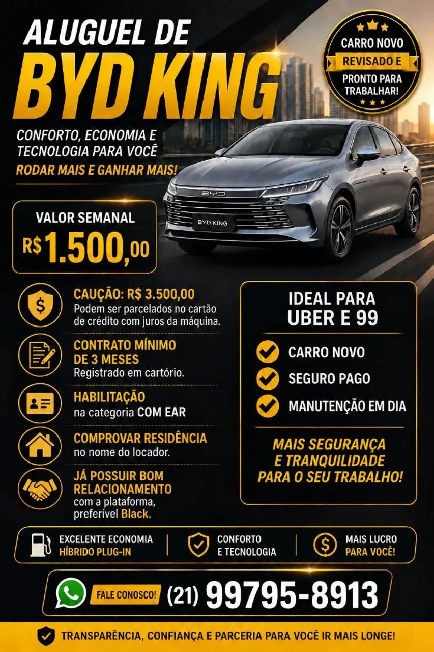 Aluguel Byd King valor R$ 1.500,00