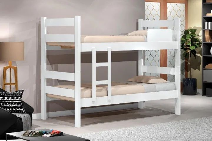 Cama Beliche em MDF Com escada e barra de proteção. Entrega grátis.