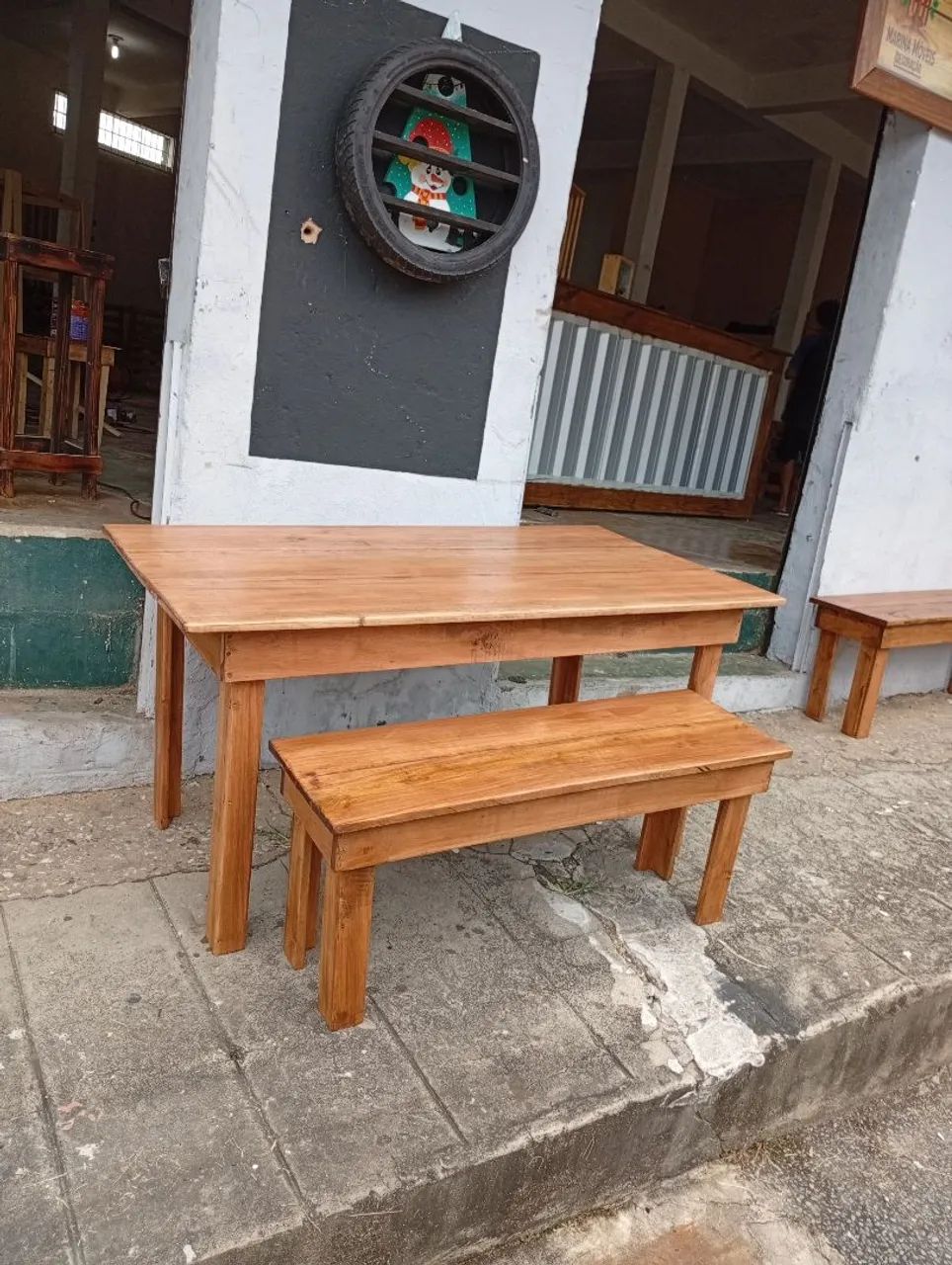 Mesa rústica madeira de eucalipto com 1 banco fazemos sob medida  - Foto 2