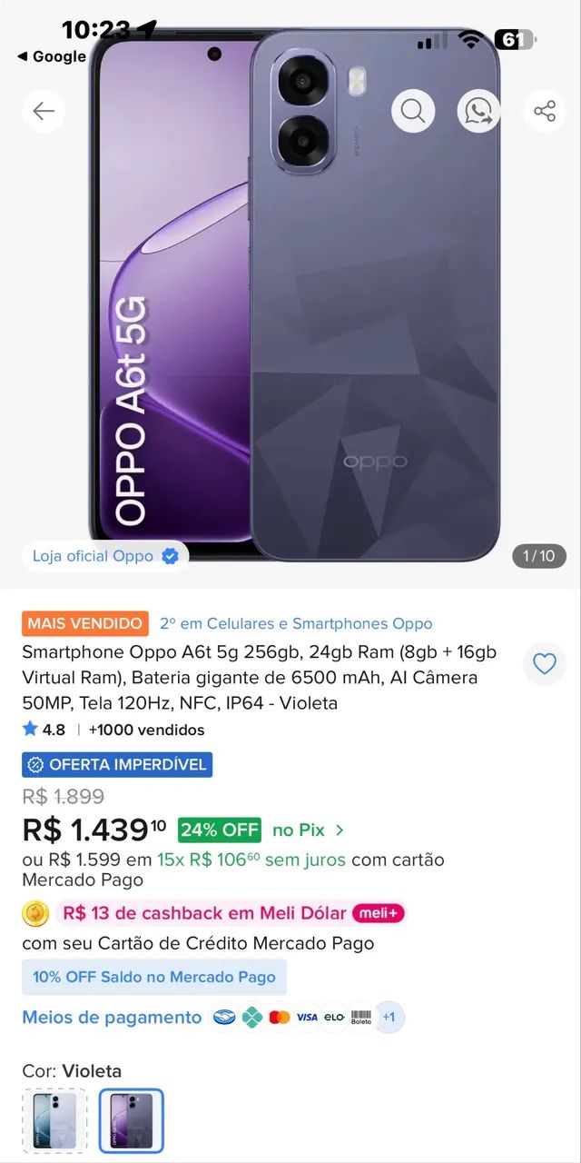 Celular OPPO A6t - 5G 256gb - lacrado  - Foto 5