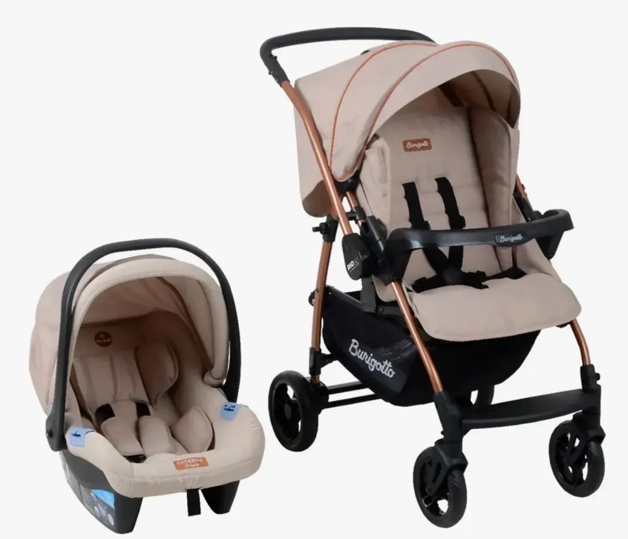 Carrinho e bebê conforto biriggoto bege