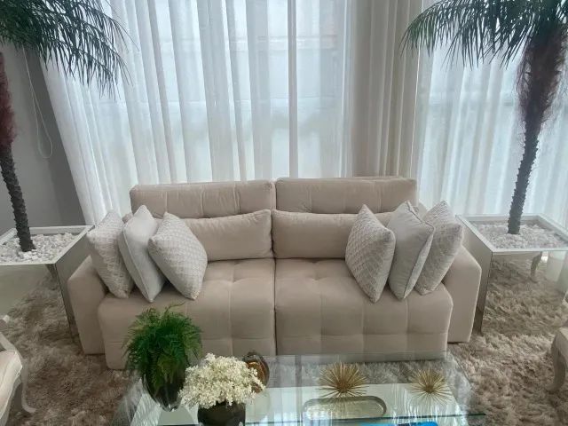 Sofá Retrátil 2,30m Suede Bege - 3 Lugares - Foto 2