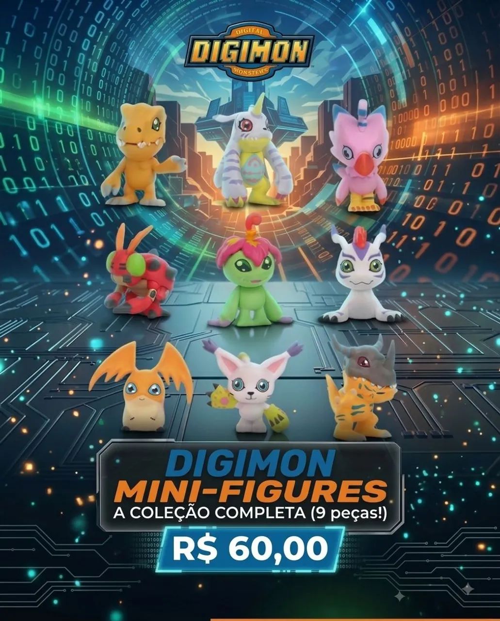 Miniaturas Digimon - Coleção Completa - Novos - 9 mini-figuras