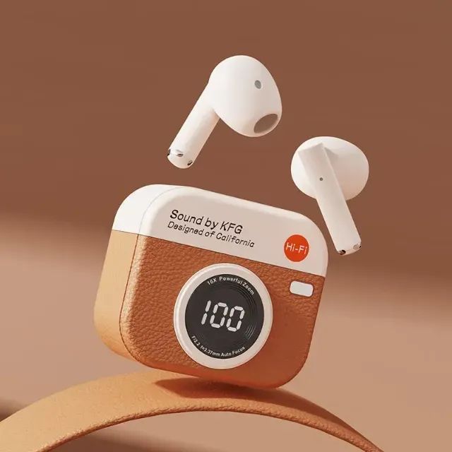 Fone De Ouvido Sem Fio Câmera Retrô Display Digital