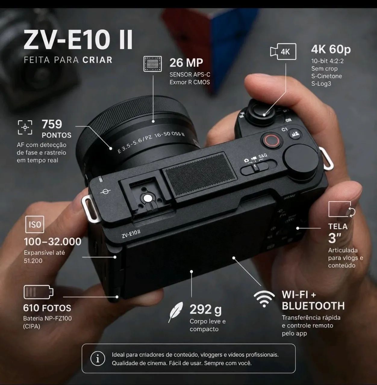 Câmera Sony Zv e10 II com kit ( Lacrada) - Foto 2