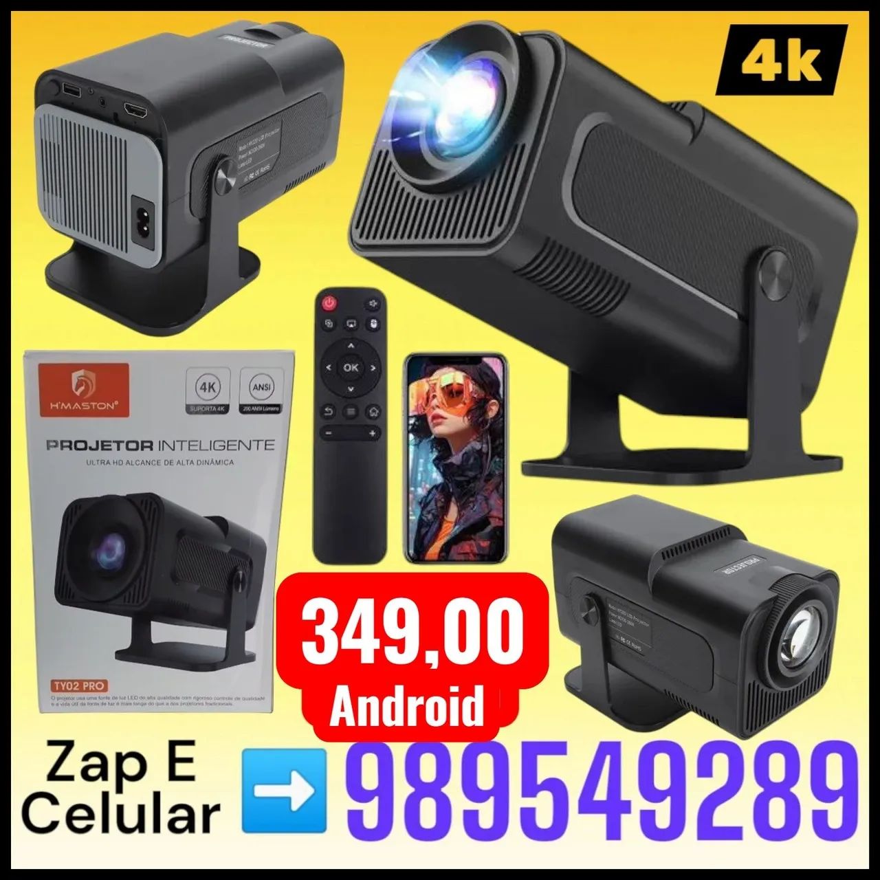Projetor inteligente Ultra hd Ty 02 pro 