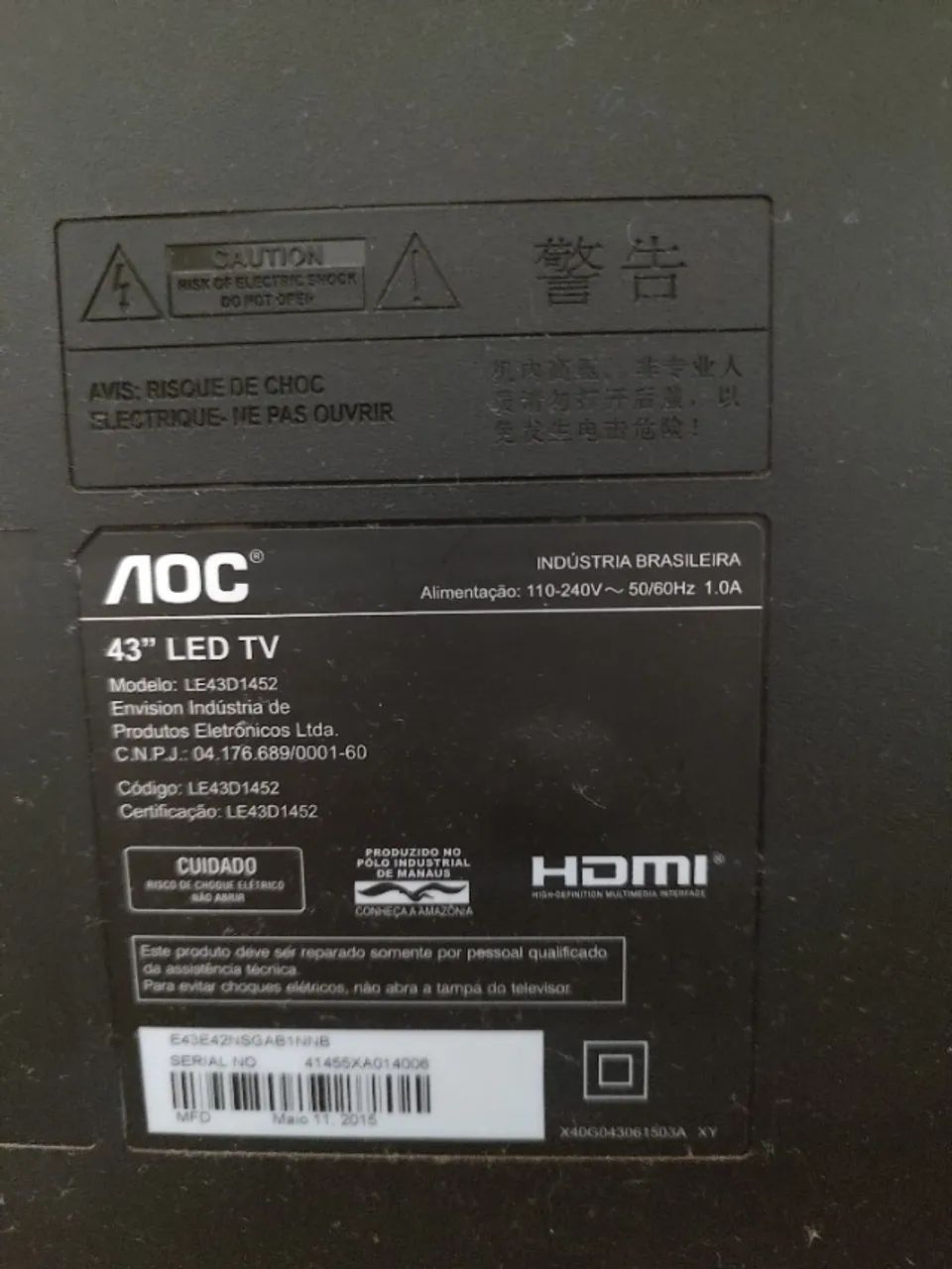  TV AOC 43" LED LE43D1452 - Quebrada - Para Peças - Foto 3