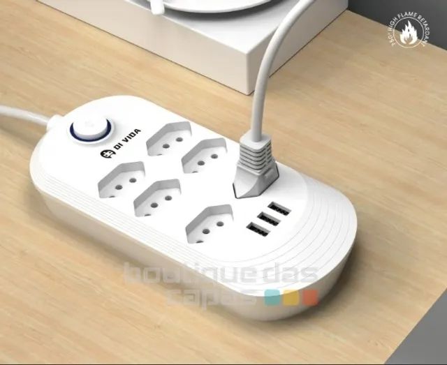 Filtro de linha extensão com 6 tomadas e 3 usb OI-TO120 OI Vida para tv computador - Foto 3