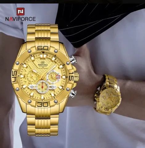 Relógio Masculino Dourado Com Data e Cronógrafo  - Foto 5