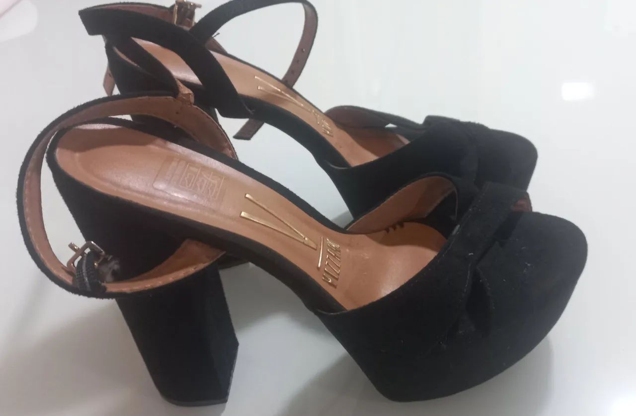 Sandália Alta Meia Pata Camurça n° 34 preta - Foto 2