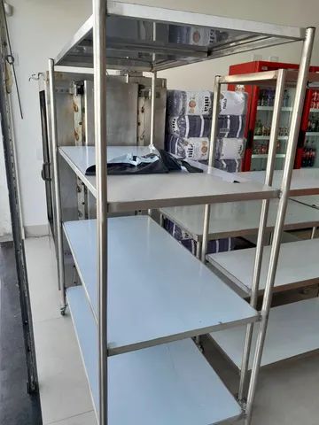 Estante em aço inox escovado, com 4 prateleiras lisas, medida: 1.10X40X1.80  - Foto 2
