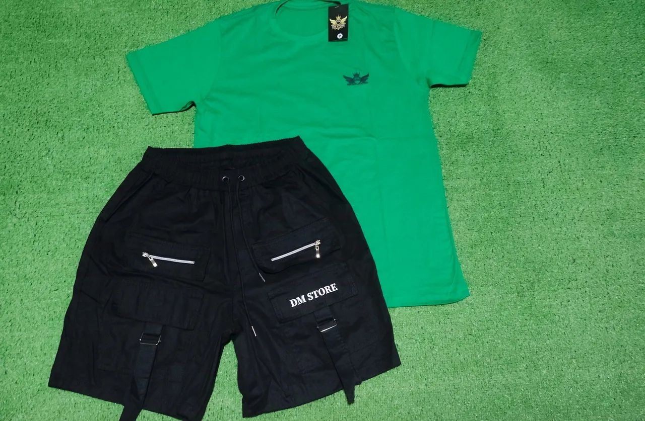 Conjunto camiseta e bermuda masculina verde e branco - Foto 2