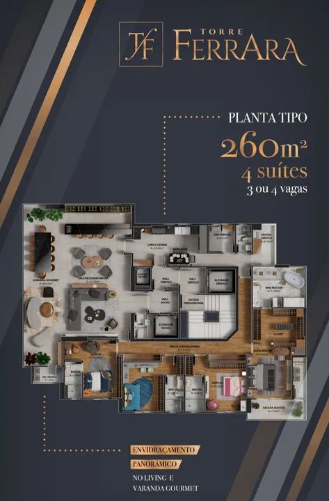 Torres Ferrara Apartamento para venda com 260m² com 4 suítes, 3 vagas no Umarizal - Belém  - Foto 3