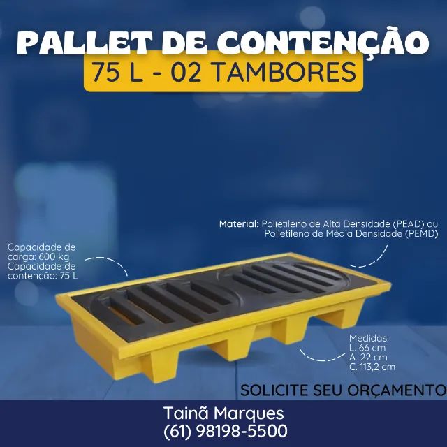 PALLET DE CONTENÇÃO 75L - 02 TAMBORES