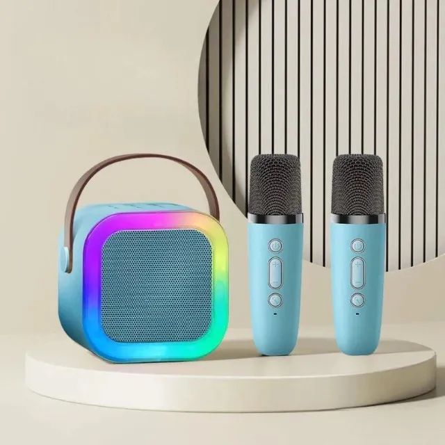 Caixa de som sem fio Karaokê K12, Mini Alto-falante Bluetooth portátil com 2 Microfone - Foto 2