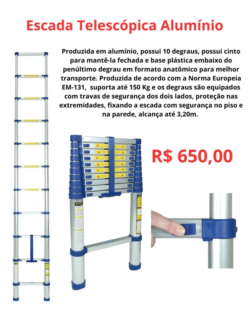 Escada Telescópica de Alumínio - 3,20m