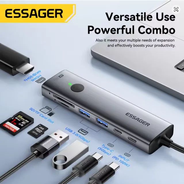 Hub Essager 7 in 1 hmdi 4k usb c - Foto 2
