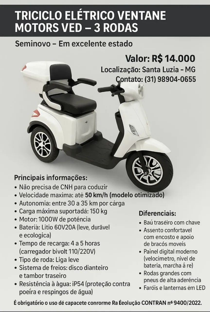 Triciclo eletrico, não precisa de carteira de abilitação - Foto 2