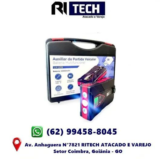 Auxiliar de Partida Veicular Portátil Carro Moto 12V Lanterna 