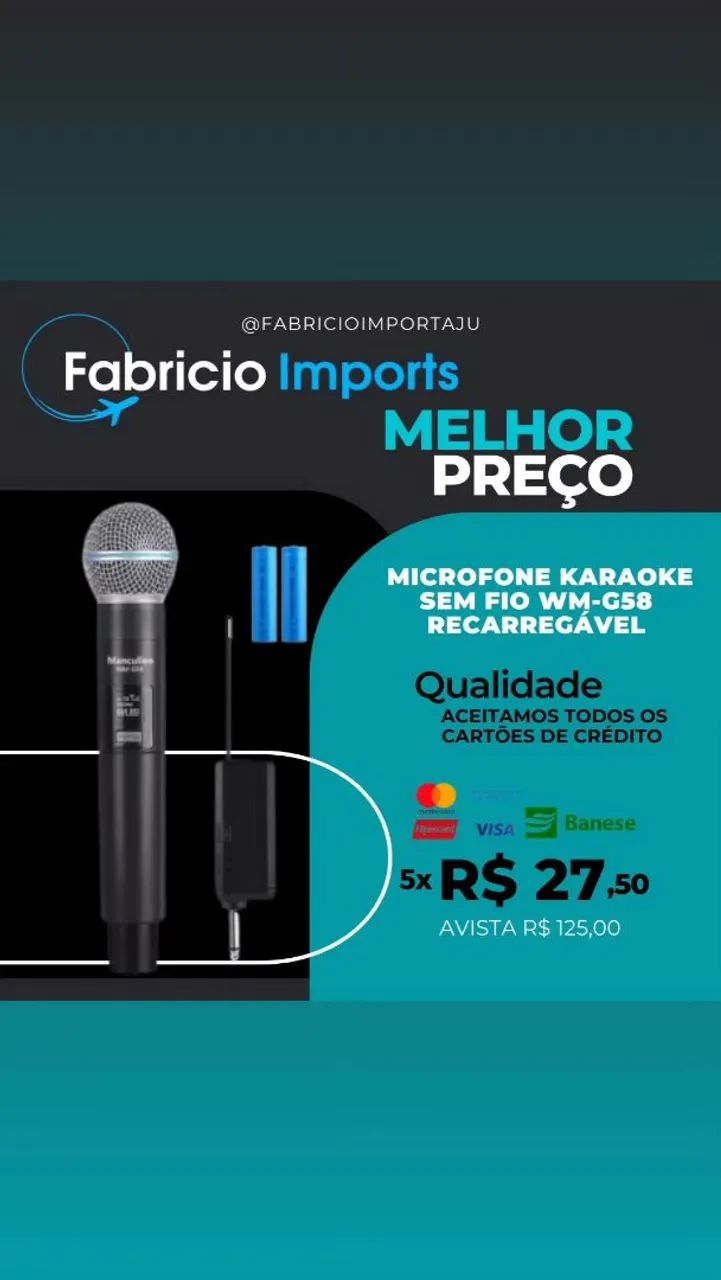 Microfone Karaokê Sem Fio WM-G58 Recarregável