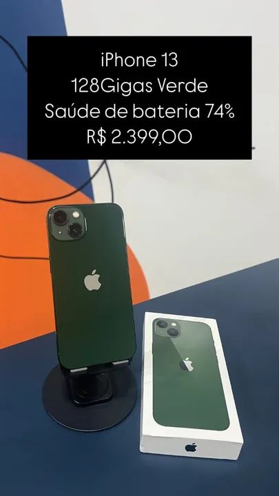 iPhone 13 128GB Verde Saúde de bateria 74% R$ 2.399,00 | Loja