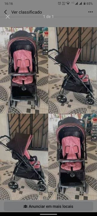 Carrinho de Bebê Burigotto - Preto e Rosa