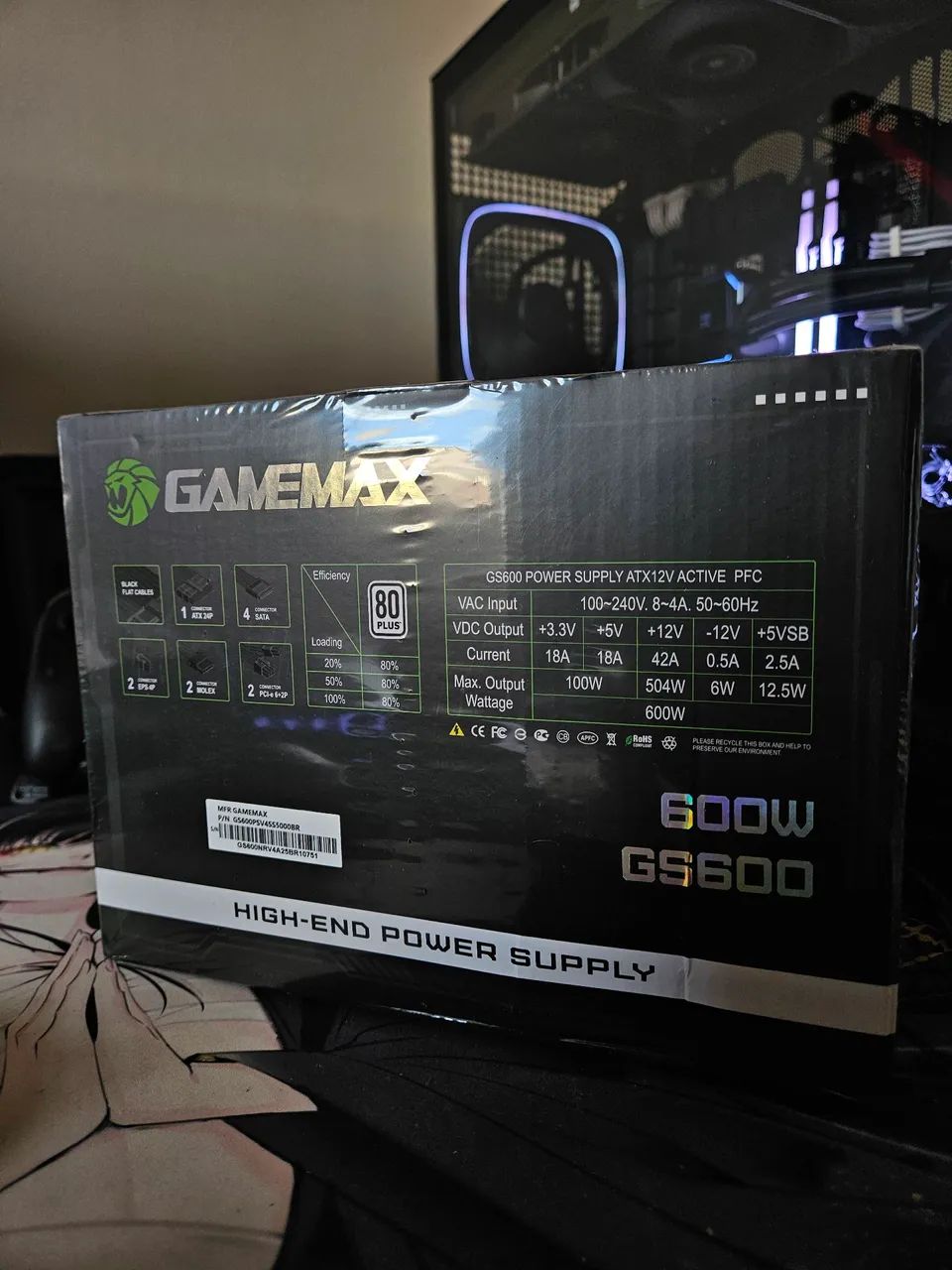 Fonte Gamemax GS600 600w 80plus White cabos pretos Lacrada - Foto 2