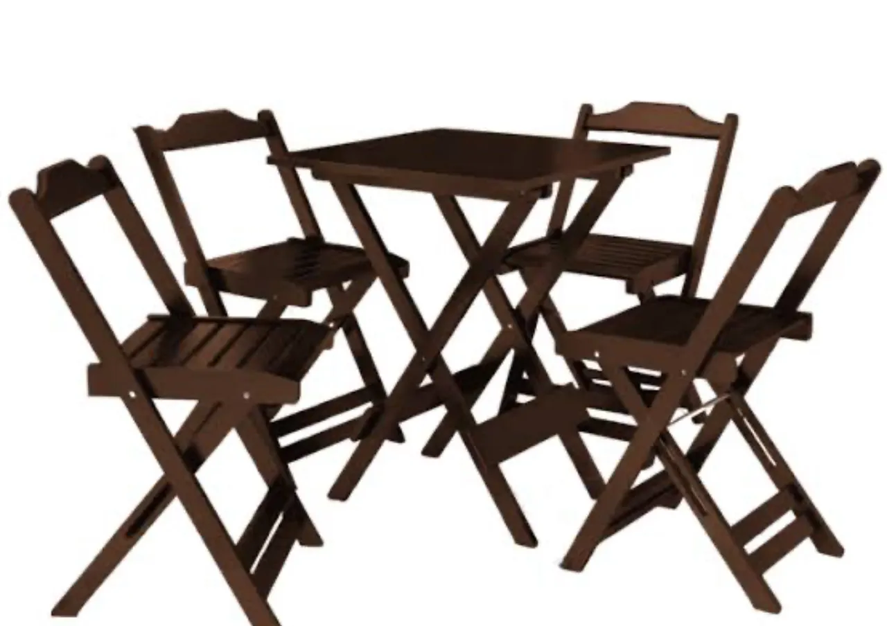 Conjunto de Mesa e Cadeiras Dobráveis em Madeira