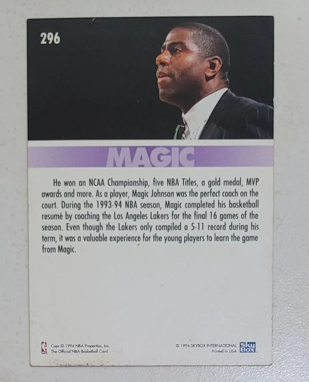 CARD NBA MAGIC JOHNSON LOS ANGELES LAKERS NBA HOOPS OFFICIAL COMEMORATIVE - Foto 2