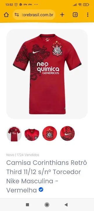 Camisa Corinthians Retrô Third 11/12 s/n° Torcedor Nike Masculina Vermelha