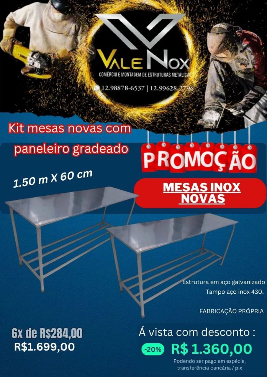 Kit 2 mesas de inox novas 