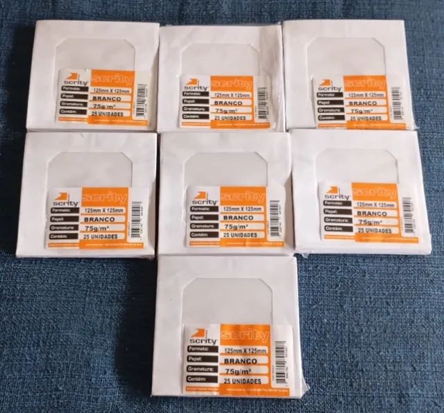 Lote 7 Pacotes Envelopes CD DVD Branco 125x125mm Scrity 25 un. Cada