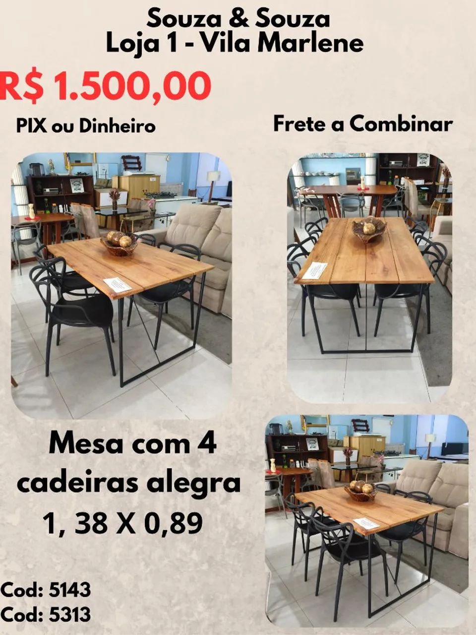Mesa com 4 cadeiras alegra 