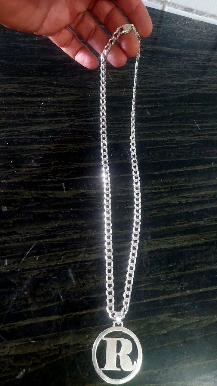 CORDÃO PRATA 925K MACIÇO COM PINGENTE LETRA R - Foto 4
