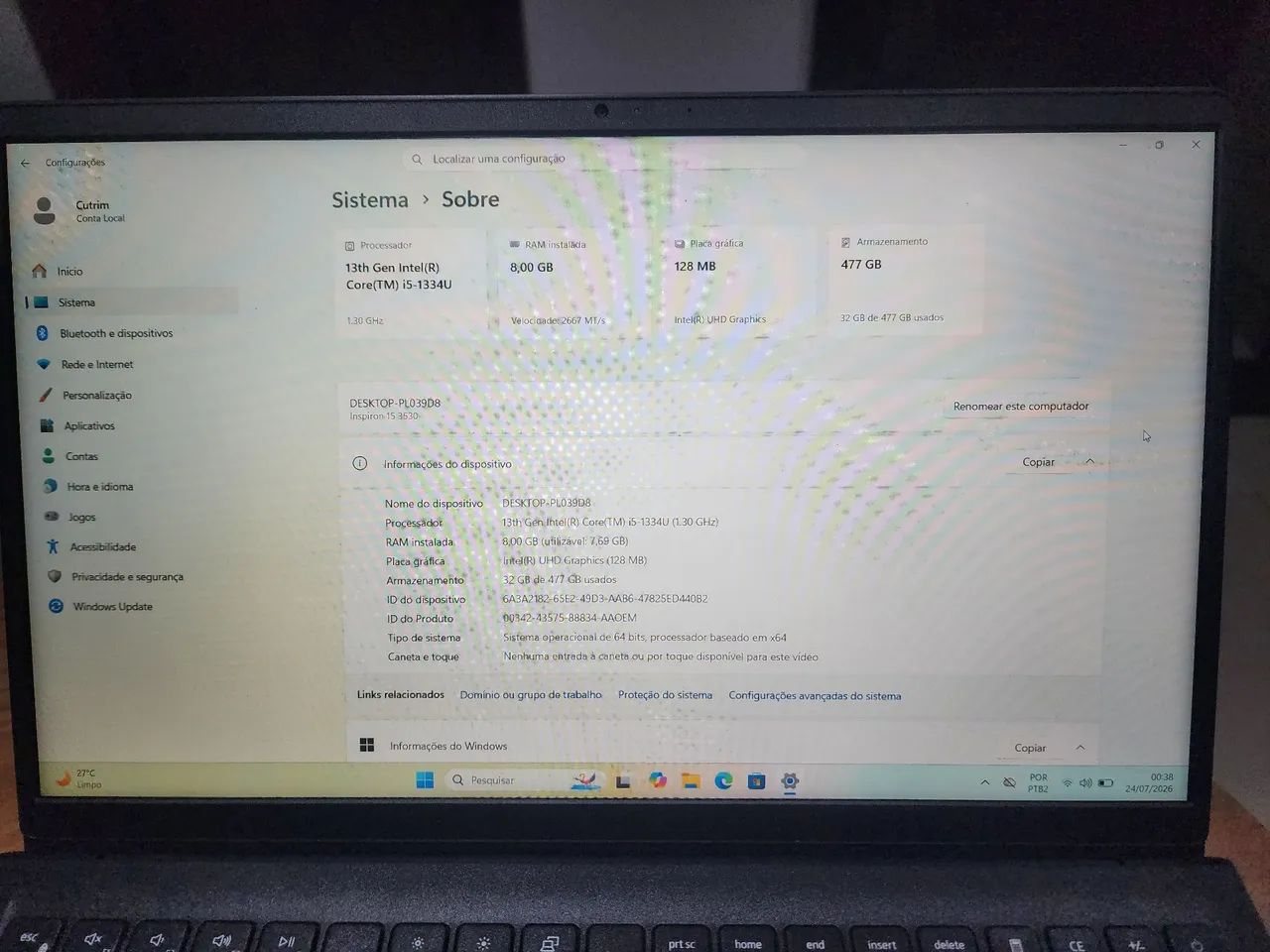 Dell  i5 13° 8gb ram 256gb ssd m2 Nota fiscal - Foto 4