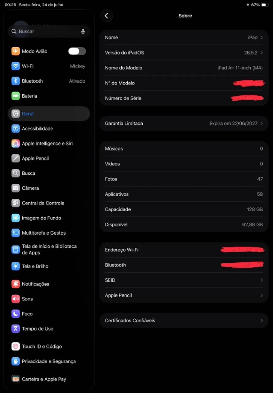 iPad Air 11" M4 128 GB + Apple Pencil Pro | Garantia Apple até 06/2027