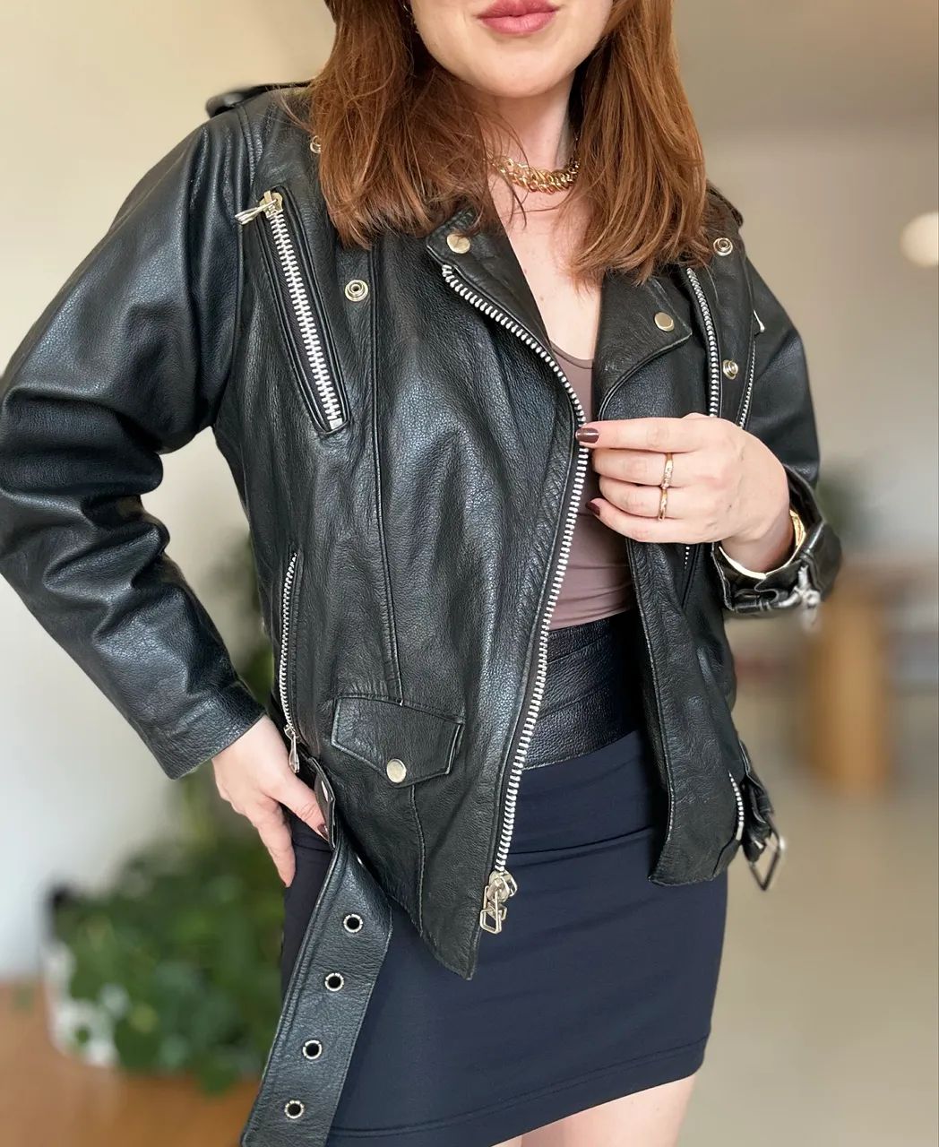 Jaqueta de Couro Legítimo M Preta Biker