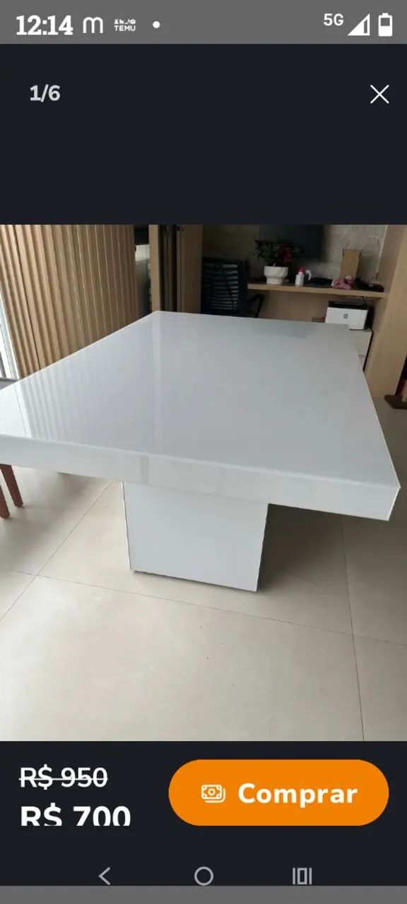 Mesa  de madeira branca,com vidro. - Foto 2