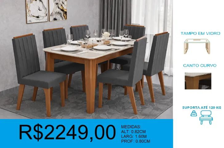 Mesa suecia estofada com 6 cadeiras - temos a pronta entrega  - Foto 2