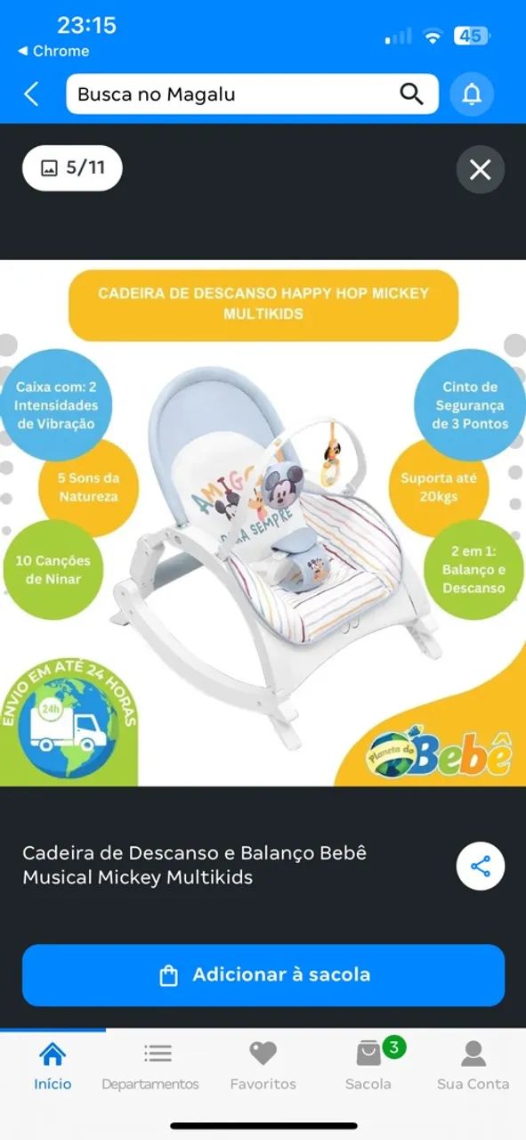 Cadeira de Descanso e Balanço Bebê Musical Mickey Multikids - Foto 2