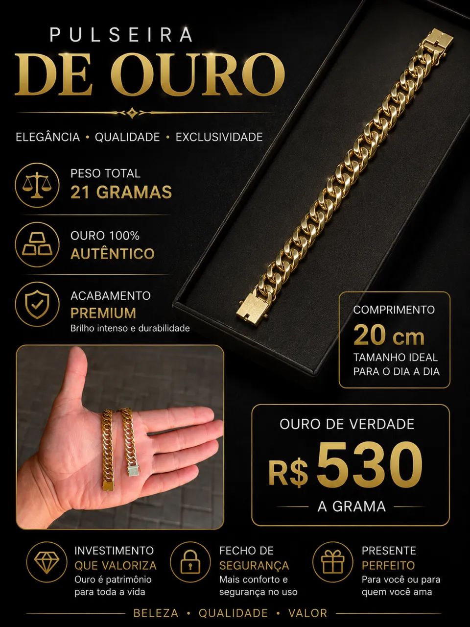 Pulseira de ouro 18k 21g - Foto 4