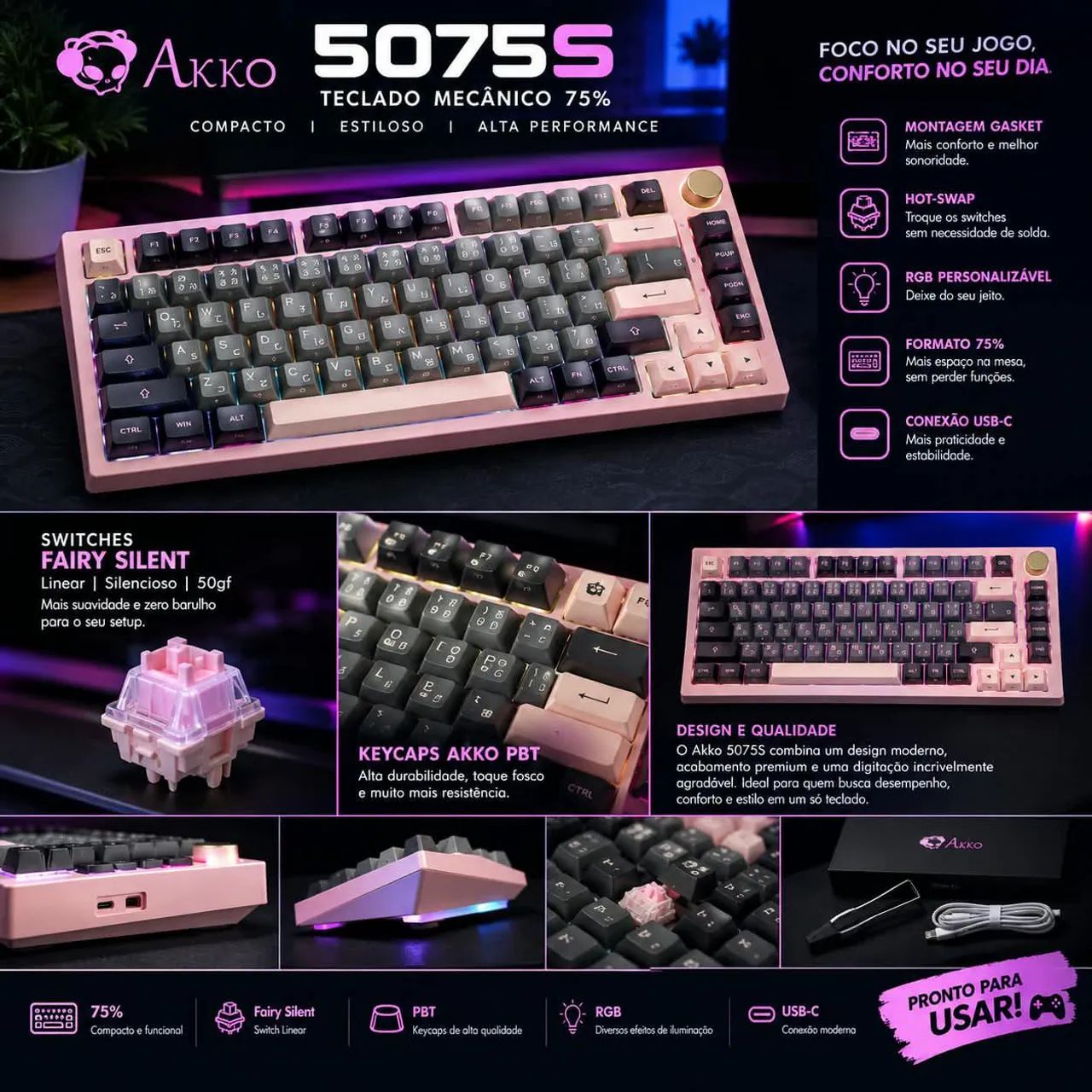 Akko 5075S rosa com switch fairy silent