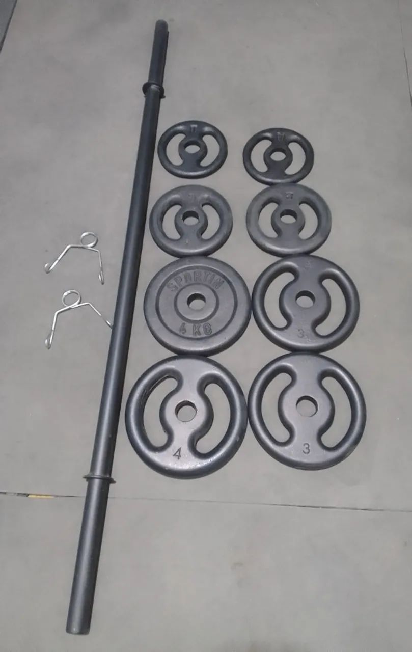 Barra Bíceps + 20kg Anilhas Ferro - Foto 4